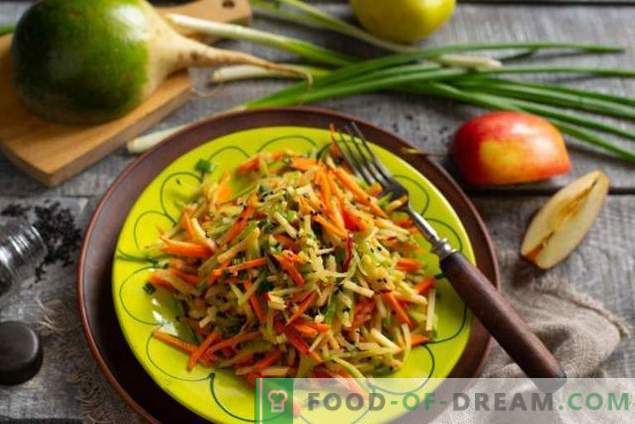 Nützlicher Salat von grünem Rettich mit Karotten