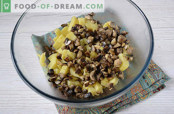 Kartoffelsalat mit Pilzen - ein komplettes Gericht für ein Mittag- oder Abendessen im Sommer. Schritt für Schritt Fotorezept für Kartoffelsalat mit Pilzen