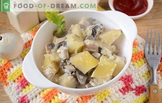 Kartoffeln mit Champignons im Ofen mit Sauerrahm - ein aromatisches und nahrhaftes Gericht. Autor Schritt für Schritt Foto-Rezept von Ofenkartoffeln mit Pilzen