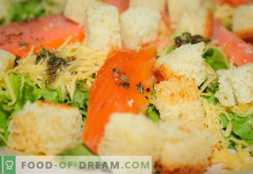 Caesar-Salat mit Lachs - die richtigen Rezepte. Schnell und lecker kochen Caesar-Salat mit Lachs.