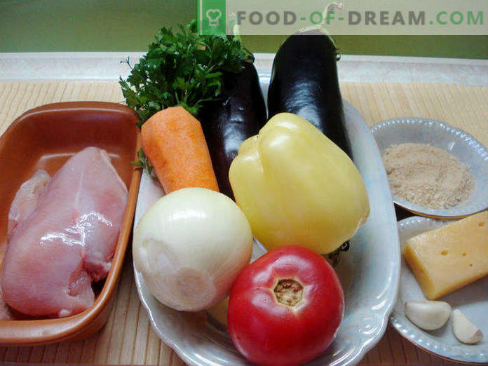 Auberginenboote mit Hühnchen und Gemüse, Schritt für Schritt mit Fotos