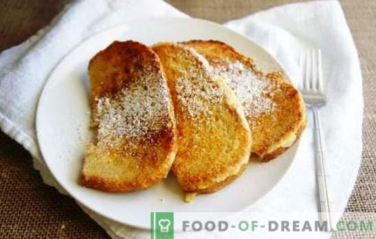 Brot in Milch in einer Pfanne - Croutons, süß, würzig und zur Brühe. In einer Pfanne braten Sie knusprige Brotcroutons in einer Pfanne