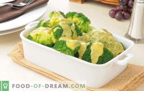 Broccoli in einer cremigen Sauce mit Muskatnuss, Käse, Champignons. Gekochte und gebackene Broccoli-Rezepte in Sahnesoße