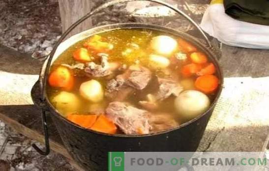 Shurpa in a cauldron is the most delicious soup! Cooking an amazing shurpa in an oriental cauldron with lamb, pork, beef and chicken