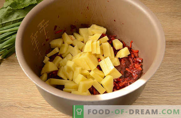 Grüner Borschtsch mit Tomatenmark und Rüben: ein Autorrezept für Schritt für Schritt mit Fotos. Wie man köstliche Suppe aus Sauerampfer und Rüben mit Tomatenmark kocht - Geheimnisse teilen