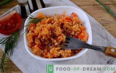 Reis mit Hackfleisch und Gemüse in einer Tomate: Fantasie über das Risotto der verfügbaren Produkte. Fotorezept zum Kochen von Reis mit Hackfleisch und Gemüse in Tomaten: Schritt für Schritt