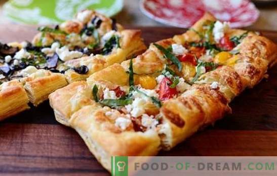 Blätterteig-Pizza-Rezept - eine sanfte, offene Torte ohne Aufwand. Blätterteigpizza - einfache und komplexe Rezepte für jeden Geschmack