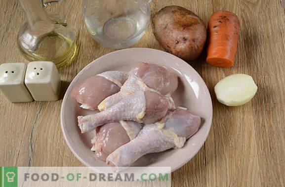 Wie man Kartoffeln mit Hühnchen in einem langsamen Kocher löscht: ein tolles Abendessen in einer halben Stunde! Schritt für Schritt Fotorezept für Hühnereintopf mit Kartoffeln in einem Langsamkocher
