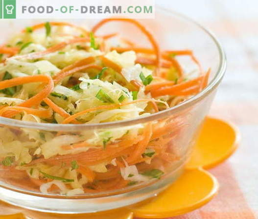 Frische Karotten- und Krautsalate sind die ersten fünf Rezepte. Salate aus frischen Karotten und Kohl kochen.