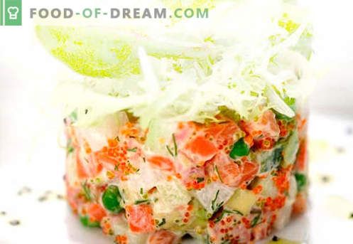 Salat mit Lachs und Kaviar sind die richtigen Rezepte. Schnell und lecker Kochsalat mit Lachs und Kaviar.