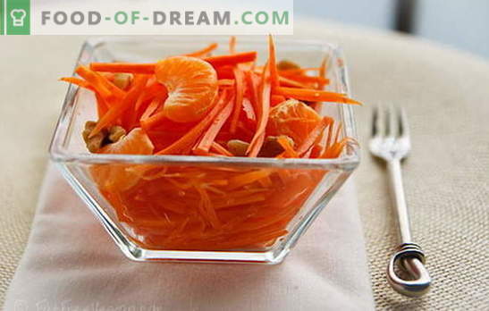 Möhrensalate - einfache Rezepte für sonnige Snacks! Einfache Karottensalate mit Fleisch, Äpfeln, Nüssen, Gemüse