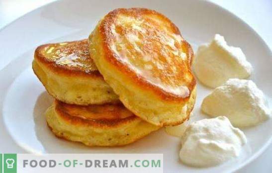 Keine Geheimnisse - einfache, flauschige Pfannkuchen auf Joghurt. Rezepte für üppige Pfannkuchen auf Joghurt mit Hüttenkäse, Lockvogel, Äpfeln